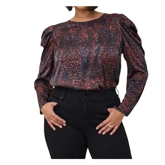 Torrid Satin Puff Long Sleeve Top Crewneck Leopard Brown Womens Plus Size 2X New - Picture 1 of 13